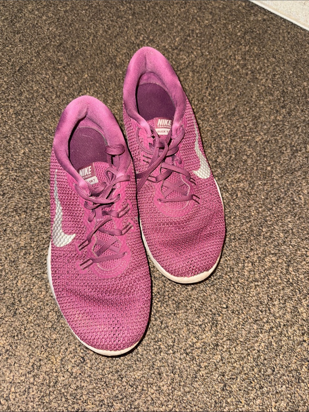 Nike Women's Pink Knit Running Sneakers with White Swoosh
